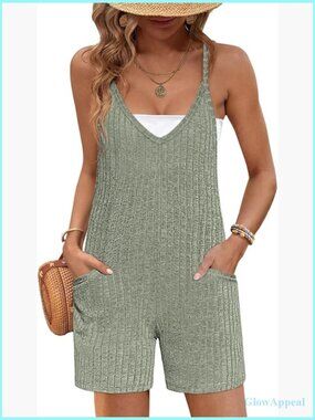 Sleeveless V-Neck Romper with Pockets Maternity Jumpsuit Summer Shorts